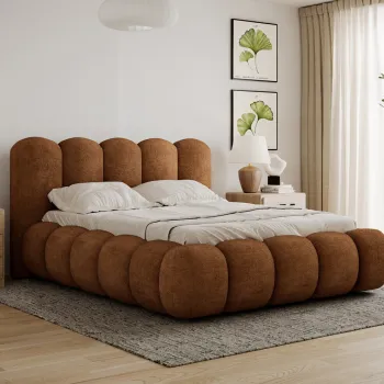 Pat tapitat cu somiera si lada depozitare, 160x200 cm, ELTAP, Oloroso, lemn/plush din poliester, caramiziu imagine