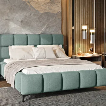 Pat tapitat cu somiera si lada depozitare, 180x200 cm, ELTAP, BE-MIS-100PO, Mist, lemn/poliester, verde menta imagine