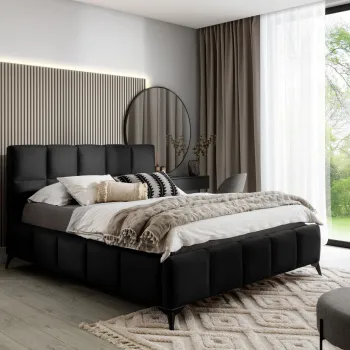 Pat tapitat cu somiera si lada depozitare, 180x200 cm, ELTAP, BE-MIS-10LO, Mist, lemn/poliester, negru imagine