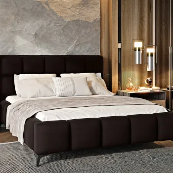 Pat tapitat cu somiera si lada depozitare, 180x200 cm, ELTAP, BE-MIS-22FL, Mist, lemn/poliester, maro inchis imagine