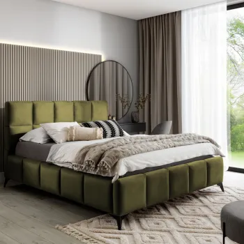 Pat tapitat cu somiera si lada depozitare, 180x200 cm, ELTAP, BE-MIS-33NU, Mist, lemn/poliester, verde olive imagine