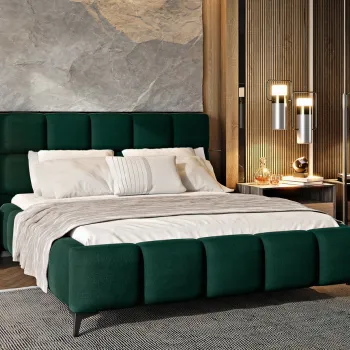 Pat tapitat cu somiera si lada depozitare, 180x200 cm, ELTAP, BE-MIS-35LU, Mist, lemn/poliester, verde inchis imagine