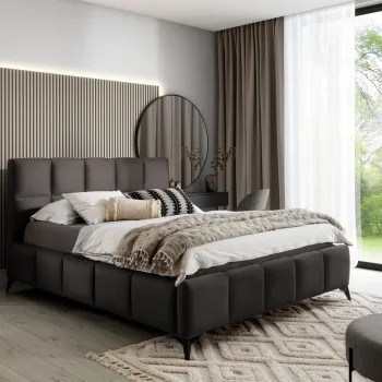 Pat tapitat cu somiera si lada depozitare, 180x200 cm, ELTAP, BE-MIS-97RIV, Mist, lemn/poliester, gri antracit imagine