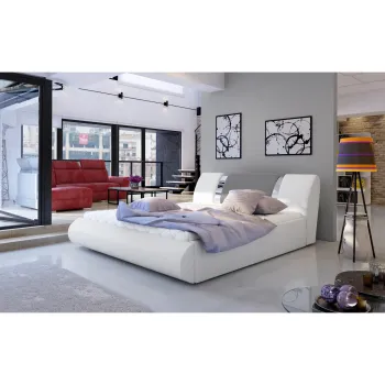 Pat tapitat cu somiera si lada depozitare, 180x200 cm, ELTAP, Flavio, lemn/poliester, alb/gri imagine