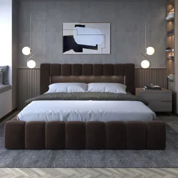 Pat tapitat cu somiera si lada depozitare, 180x200 cm, ELTAP, Lamica, lemn/poliester, maro inchis imagine