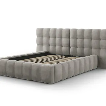 Pat tapitat cu tablie dubla si lada depozitare, Mamaia, Micadoni Home, BL, 140x200 cm, catifea, gri deschis imagine