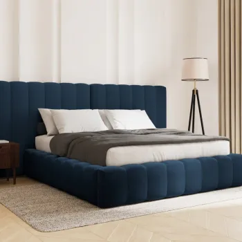 Pat tapitat cu tablie dubla, somiera rabatabila si lada depozitare, Kelp-138, Micadoni Home, 160x200 cm, tesatura structurata chenille, albastru regal imagine