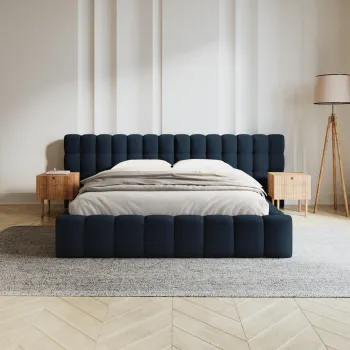 Pat tapitat cu tablie dubla, somiera rabatabila si lada depozitare, Mamaia-170, Micadoni Home, 200x200 cm, tesatura structurata, albastru imagine