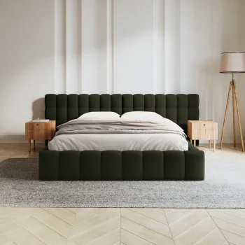 Pat tapitat cu tablie dubla, somiera rabatabila si lada depozitare, Mamaia-170, Micadoni Home, 200x200 cm, tesatura structurata, verde imagine