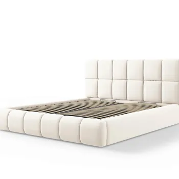 Pat tapitat cu tablie si lada depozitare, Bellis, Micadoni Home, BL, 140x200 cm, catifea, bej deschis imagine