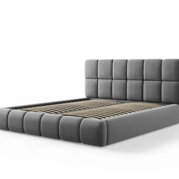 Pat tapitat cu tablie si lada depozitare, Bellis, Micadoni Home, BL, 140x200 cm, catifea, gri imagine