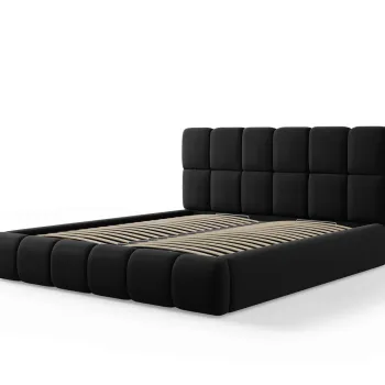 Pat tapitat cu tablie si lada depozitare, Bellis, Micadoni Home, BL, 140x200 cm, catifea, negru imagine