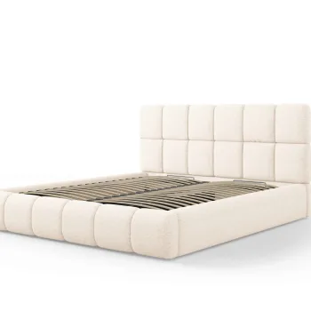 Pat tapitat cu tablie si lada depozitare, Bellis, Micadoni Home, BL, 140x200 cm, poliester chenille, bej deschis imagine