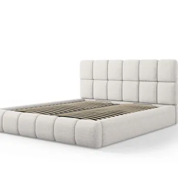 Pat tapitat cu tablie si lada depozitare, Bellis, Micadoni Home, BL, 140x200 cm, poliester chenille, gri deschis imagine