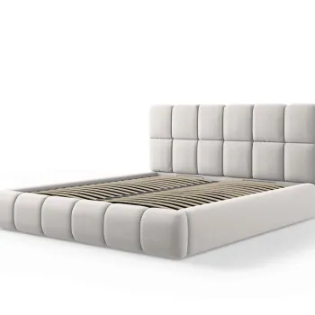 Pat tapitat cu tablie si lada depozitare, Bellis, Micadoni Home, BL, 160x200 cm, catifea, argintiu imagine