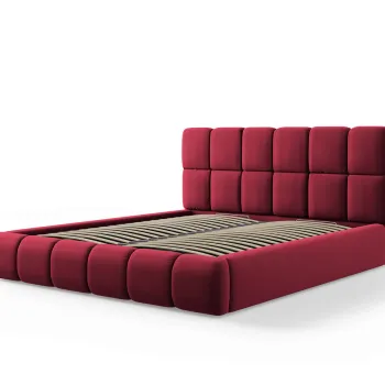 Pat tapitat cu tablie si lada depozitare, Bellis, Micadoni Home, BL, 180x200 cm, catifea, rosu imagine