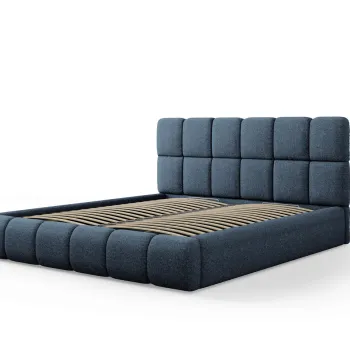 Pat tapitat cu tablie si lada depozitare, Bellis, Micadoni Home, BL, 180x200 cm, poliester chenille, albastru regal imagine