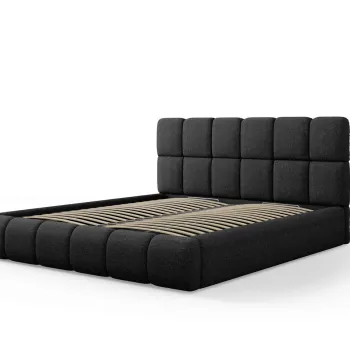 Pat tapitat cu tablie si lada depozitare, Bellis, Micadoni Home, BL, 180x200 cm, poliester chenille, negru imagine