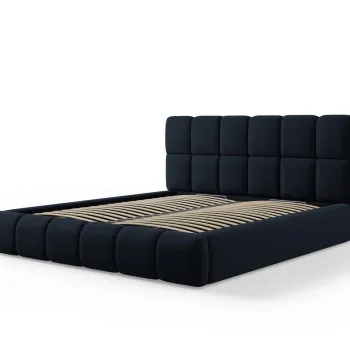 Pat tapitat cu tablie si lada depozitare, Bellis, Micadoni Home, BL, 200x200 cm, catifea, albastru inchis imagine