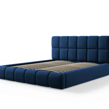 Pat tapitat cu tablie si lada depozitare, Bellis, Micadoni Home, BL, 200x200 cm, catifea, albastru regal imagine