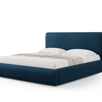 Pat tapitat cu tablie si lada depozitare, Colonel, Cosmopolitan Design, 160x200 cm, material structurat, albastru royal imagine