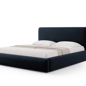 Pat tapitat cu tablie si lada depozitare, Colonel, Cosmopolitan Design, 180x200 cm, catifea, albastru inchis imagine