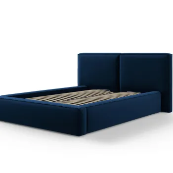 Pat tapitat cu tablie si lada depozitare, Jodie, Micadoni Home, BL, 140x200 cm, catifea, albastru regal imagine