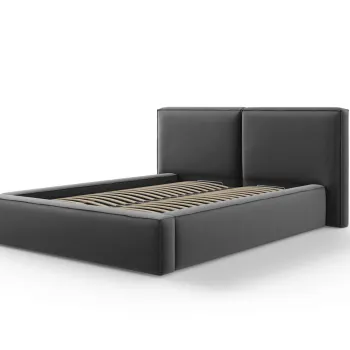 Pat tapitat cu tablie si lada depozitare, Jodie, Micadoni Home, BL, 140x200 cm, catifea, gri imagine