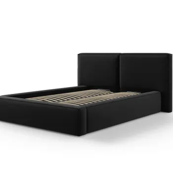 Pat tapitat cu tablie si lada depozitare, Jodie, Micadoni Home, BL, 140x200 cm, catifea, negru imagine