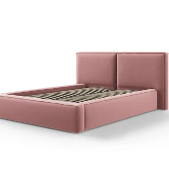 Pat tapitat cu tablie si lada depozitare, Jodie, Micadoni Home, BL, 140x200 cm, catifea, roz imagine