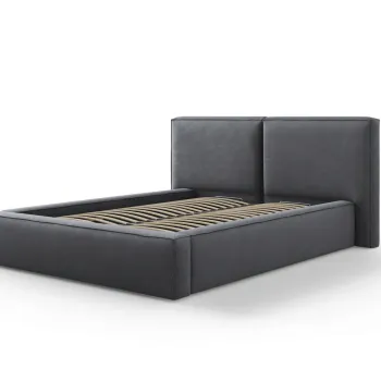 Pat tapitat cu tablie si lada depozitare, Jodie, Micadoni Home, BL, 140x200 cm, poliester, gri inchis imagine