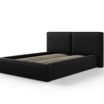 Pat tapitat cu tablie si lada depozitare, Jodie, Micadoni Home, BL, 140x200 cm, poliester, negru imagine