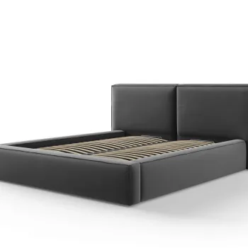 Pat tapitat cu tablie si lada depozitare, Jodie, Micadoni Home, BL, 160x200 cm, catifea, gri imagine