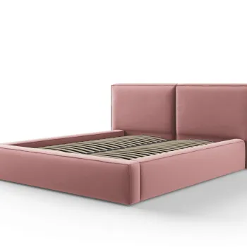 Pat tapitat cu tablie si lada depozitare, Jodie, Micadoni Home, BL, 160x200 cm, catifea, roz imagine