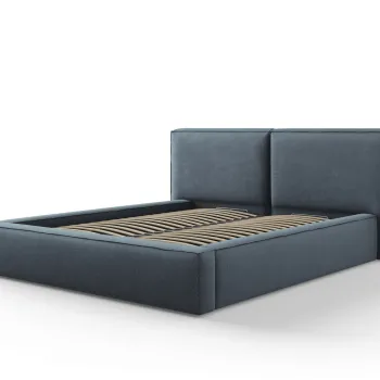 Pat tapitat cu tablie si lada depozitare, Jodie, Micadoni Home, BL, 160x200 cm, poliester, albastru imagine