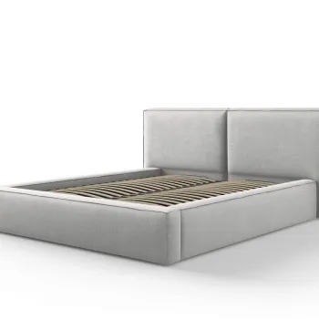 Pat tapitat cu tablie si lada depozitare, Jodie, Micadoni Home, BL, 160x200 cm, poliester, gri deschis imagine