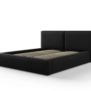 Pat tapitat cu tablie si lada depozitare, Jodie, Micadoni Home, BL, 160x200 cm, poliester, negru imagine