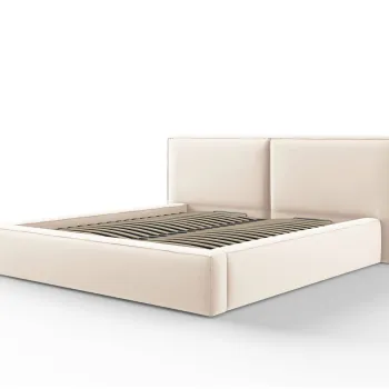 Pat tapitat cu tablie si lada depozitare, Jodie, Micadoni Home, BL, 180x200 cm, catifea, bej deschis imagine