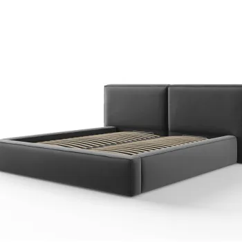 Pat tapitat cu tablie si lada depozitare, Jodie, Micadoni Home, BL, 180x200 cm, catifea, gri imagine