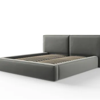 Pat tapitat cu tablie si lada depozitare, Jodie, Micadoni Home, BL, 180x200 cm, catifea, gri deschis imagine