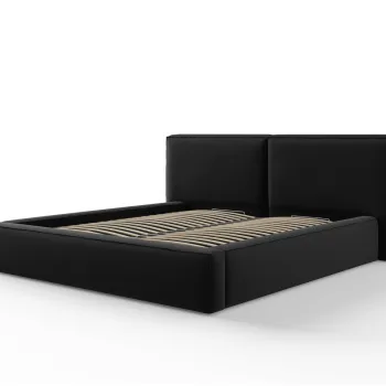 Pat tapitat cu tablie si lada depozitare, Jodie, Micadoni Home, BL, 180x200 cm, catifea, negru imagine