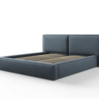 Pat tapitat cu tablie si lada depozitare, Jodie, Micadoni Home, BL, 180x200 cm, poliester, albastru imagine