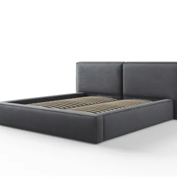 Pat tapitat cu tablie si lada depozitare, Jodie, Micadoni Home, BL, 180x200 cm, poliester, gri inchis imagine