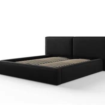 Pat tapitat cu tablie si lada depozitare, Jodie, Micadoni Home, BL, 180x200 cm, poliester, negru imagine