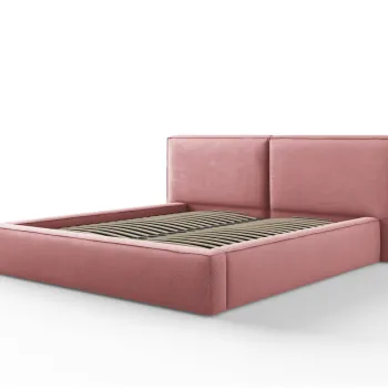 Pat tapitat cu tablie si lada depozitare, Jodie, Micadoni Home, BL, 180x200 cm, poliester, roz imagine