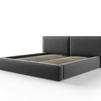 Pat tapitat cu tablie si lada depozitare, Jodie, Micadoni Home, BL, 200x200 cm, catifea, gri imagine