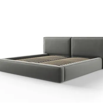 Pat tapitat cu tablie si lada depozitare, Jodie, Micadoni Home, BL, 200x200 cm, catifea, gri deschis imagine