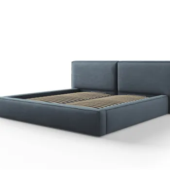 Pat tapitat cu tablie si lada depozitare, Jodie, Micadoni Home, BL, 200x200 cm, poliester, albastru imagine