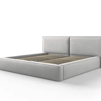 Pat tapitat cu tablie si lada depozitare, Jodie, Micadoni Home, BL, 200x200 cm, poliester, gri deschis imagine