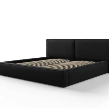 Pat tapitat cu tablie si lada depozitare, Jodie, Micadoni Home, BL, 200x200 cm, poliester, negru imagine